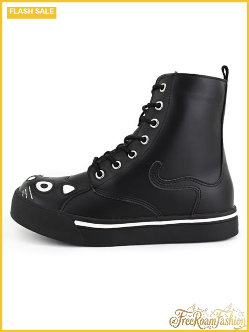 Faux Leather Kitty Cat Lace Up Combat Boots Womens High-Top Platform Bootie